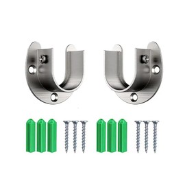 Round Tube Bracket for Cupboard Rail Rod, 2 Pieces Clothes Rail for Cupboard Bracket, Flange Rod Holder, Clothes Rail Holder with Screws Wardrobe Rail Bracket