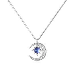 FUTIMELY Sparkling Zircon Crystal Necklace for Women,Blue Starry Sky Galaxy Sun Moon Pendant Necklace,Simple Fashionable Star Necklace (Silver)