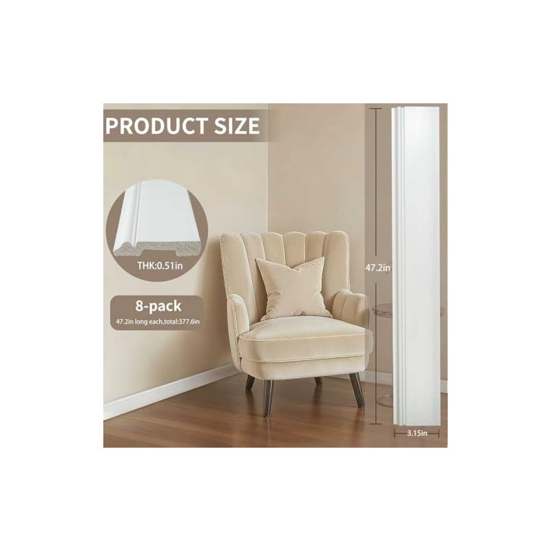 8 Pcs Wall Baseboard Molding Trim 47.2 x 3.15 in,