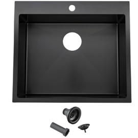 18 x 18 Inch Drop in Bar Sink, Black Gunmetal Topmount 16 Gauge Single Bowl Stainless Steel Small Kitchen Sink for Laundry Wet Bar Prep RV Outdoor Yard with Strainer Drain