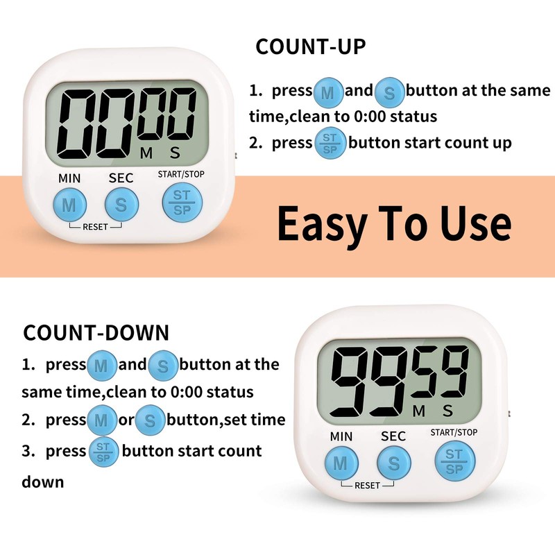 Mitlker, Timer for Kids,Kitchen Timer Digital,Magnetic Back,Loud Ring,Stand for Cooking,Classroom,Bathroom,Teachers,Kids