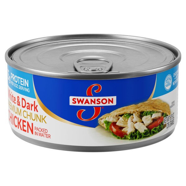 Swanson White and Dark Premium Chunk Canned Chicken Breast in Water, Fully Cooked Chicken, 9.75 OZ Can (Case of 12)