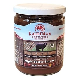 Kauffman Orchards "BEAR" Apple Butter Spread, No Sugar Added, Made with Brak Fuji, Evercrisp, Ambrosia, and Red Delicious Apples, 17 Oz. Jar (Pack of 6)
