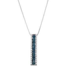 Hdiamonds Mother's Day Gift For Her 1/5 CTTW Sterling Silver miracle plate Blue & White Diamond Stick Pendant Necklace (I-J, Blue, I1-I2)