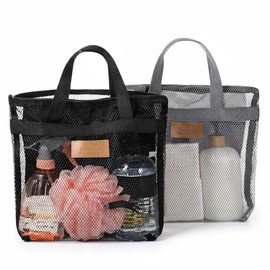 Pack of 2 Shower Bag Camping, Portable Mesh Beach Bag with Zip Mesh Toiletry Bag Mesh Shower Basket Toiletry Bag Travel Mesh Bag Shower Bag for Gym Beach Caravan Camping