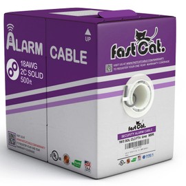 fast Cat. Security Cable 18 AWG 2 Conductor SOL Gray 500FT Box - FPLR Alarm Wire CMR, CL3R, FT4 Cable for Low Voltage Fire Detector, Security Stations, Door Bell & Burglar System with Pull Box