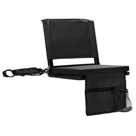 FZGhome Stadium Seats with Back Support for Bleachers, Portable Padded Folding Bleacher Chairs with Back and Cushion, 3 Large Mesh Pockets, Shoulder Strap & Carry Handle, Black