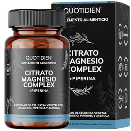 Quotidien Citrato de Magnesio Complex + Piperina | Máxima Potencia y Máxima Absorción | Aporta 497mg de Magnesio elemental | Contiene Citrato, Glicinato, L-Treonato y Óxido de Magnesio | Sin Azúcar - Suplemento Alimenticio Quotidien - Ingredientes NON GMO (60 Cápsulas)