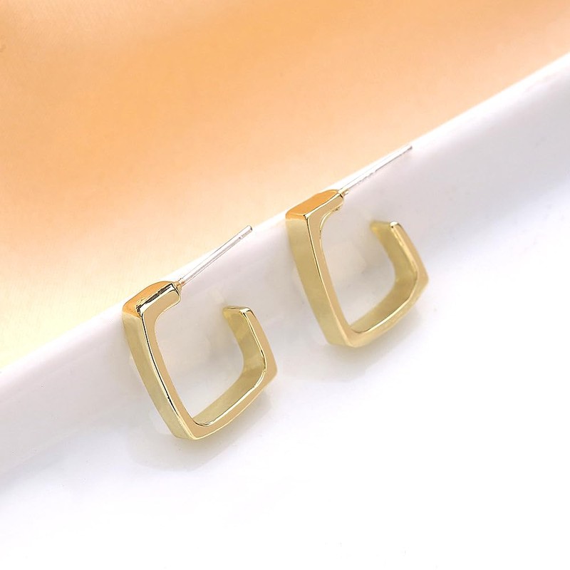 Chunky Square Open Dangle Earrings for Women Minimalist Gold Plated
