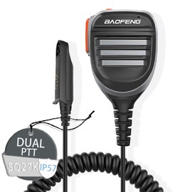 BAOFENG UV-9R Plus Ham Radio Dual PTT Mic SQ27K IP57 Waterproof Remote Shoulder Mic Handheld for GMRS Two Way Radio UV-9R PRO GMRS-9R UV-9G UV-XR (Grey-Dual PTT)