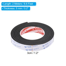 PATIKIL 2m/6.6ft Sealing Foam Tape, 3cm Wide 5mm Thick Single Sided Weather Stripping Door Seal Strip for Window Door Insulation, Black