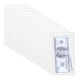 QUANTALY 12 Pcs A6 Binder Pockets No Zipper 6 Holes Cash Envelope Receipt Holder Plastic Binder Planner Ultra Lightweight Portable Zipless Cash Stuff Envelope Binder Pouch Receipt Holder Storage