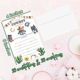 Kqfdr Cow Boy Baby Shower Invitations with Envelopes, 25 Sets, Wild West Western Baby Shower Invites for Party Supplies, 4"x6" A10