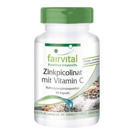 Fairvital Zinc Picolinate Capsules with Vitamin C – High Dose – Vegan – 90 Capsules – with 15 mg Zinc per Capsule