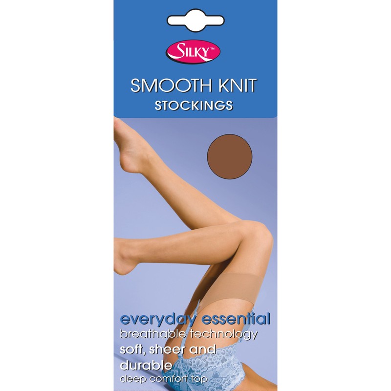 Silky Womens/Ladies Smooth Knit Stockings (1 Pairs) (Large (5ft6”-5ft10”)) (Black)