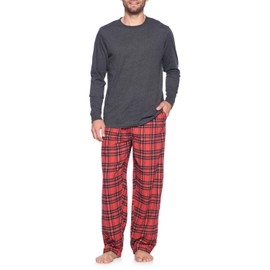 Ashford & Brooks Men’s Long-Sleeve Top Flannel Pants Pajama Sleepwear Set - Red Stewart - X-Large