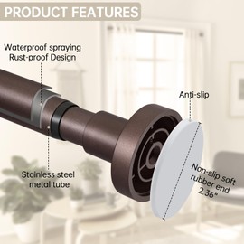 BRIOFOX Shower Curtain Rod Adjustable 18-50 Inch, Stainless Steel Spring Tension Shower Rod No Drilling Non Slip, Bronze