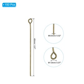 PATIKIL 40mm Open Eye Pins, 150Pcs 21 Gauge Metal Head Pins Needles Eye Pins for Jewelry Making Findings Earring Necklace Bracelet DIY Crafts, Bronze