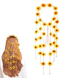 Eruceky Sunflower Headband, Adjustable Sunflower Hair Accessories, Floral Hippie Headband, Adjustable Sunflower Hair Accessories, Bohemian Style, Suitable for Beach, Party, Wedding Decoration