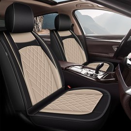 JIAMAOXIN Seat Covers for Honda Civic 2020-2024 2025: Full Set Waterproof Leather Car Seat Cover Compatible with Airbag (2 Row 5 Seats, Black & Beige)