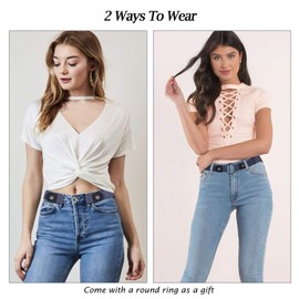 Ladies Elastic Belt Invisible No Buckle Belt for Women Men Black Adjustable Stretch Waist Belt Jeans Belt No.3 Blue and Silver Color Button Suit Waist 30-48 inches