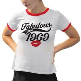 Fabulous Since 1969 Ringer Tee Shirt Unisex 2X-Large White/Red