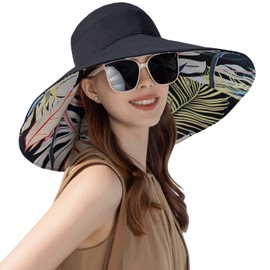HUAMULAN Wide Brim Women Summer Sun Floppy Hat Beach Bucket Hats Reversible Foldable Fishing Travel UV Protection Lady Hats