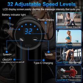 BUOAZR Massagepistole, Mini Muskel Massage Pistole mit 32 Geschwindigkeiten bis zu 3500U/min und 6 Massageköpfen, Elektrisches Massagepistole mit LCD-Bildschirm zur Körper Muskel Massage Entspannen