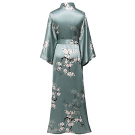 BABEYOND Floral Kimono Robe Satin Silk Wedding Robe 1920s Women Nightgown Sleepwear 53 Inches Long Robe