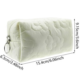 2 PCS Cotton Quilted Makeup Bag, Floral Makeup Bag, Cute Small Flower Makeup Bag Makeup Organizer Pouch for Women Girls (Pink&White)