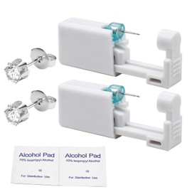 Self piercing ear hole, easy-to-use disposable ear hole puncture kit, ear piercing gun equipped with exquisite piercing earrings, very suitable for ear piercing at home (Silver Crown - White Zircon)