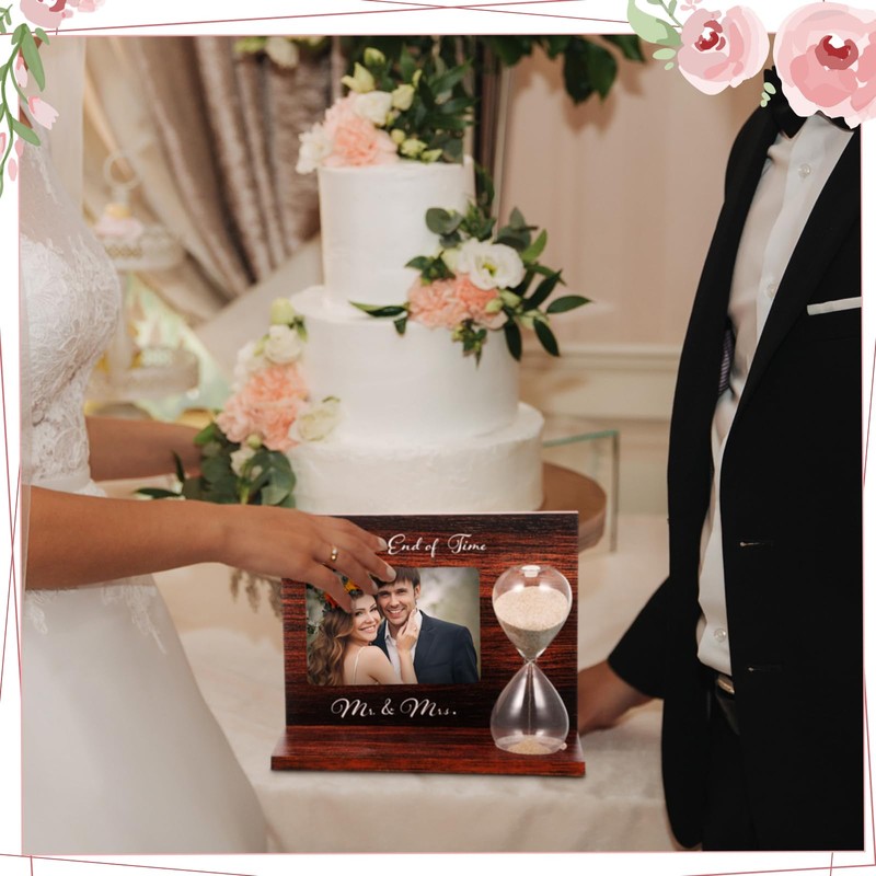 Blosssound Wedding Sand Ceremony Set Wooden Photo Frame, Hourglass Funnel,