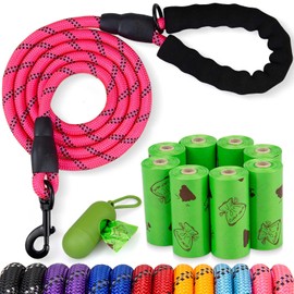 POUPUA 6FT Rope Dog Leash with Comfortable Padded Handle, Heavy Duty Leash for Small Medium and Large Dogs with Highly Reflective Threads (Pink Set, 1/2" x 6 FT)