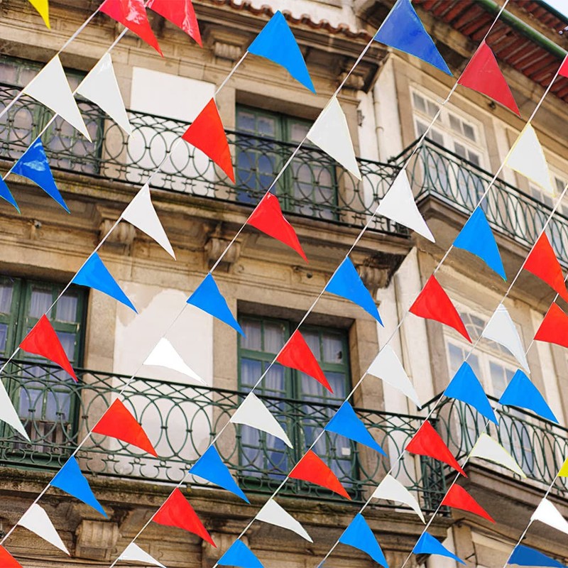 DOJoykey 33ft Red Blue White Bunting Banner, Reusable Nylon Fabric