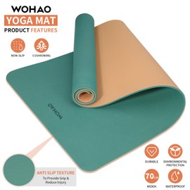 WOHAO Extra Thick 8mm Yoga Mat, 72"x28" Two-Sided Non-Slip Exercise Mat, Non-Toxic & Odorless with Carrying Strap for Yoga, Pilates, Home Gym (Peacock Green+Orange, 183 * 70 * 0.8cm)