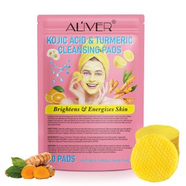 Turmeric Kojic Acid Cleansing Pads,40 Pieces Turmeric Cleansing Pads,Fades Dark spots,Fades Discoloration, Facial Sponges for Cleansing,All Skin Types