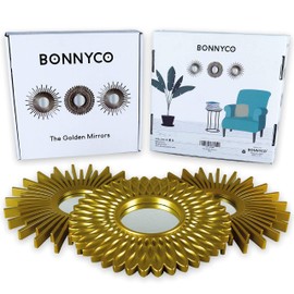 BONNYCO Pack of 3 Mirrors for Living Room, Home Decor & Bedroom|Gold Round Mirrors for Hanging and Wall Decor | Small Mirrors & Shabby Chic Home Accessories | Gifts for Women & Mums