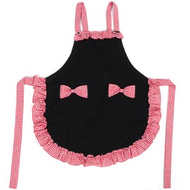 Bowknot Apron Multifunctional Cooking OilProof Waterproof Antifouling Apron for Kitchen(Black Pink )