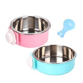 Crate Dog Bowl, Stainless Steel Removable Hanging Food Water Bowl Crate Coop Cup,Pet Cage Bowls with Bolt Holder for Dog, Puppy, Cat, Rabbit, Bird,Small Animals (Small (Pack of 2))
