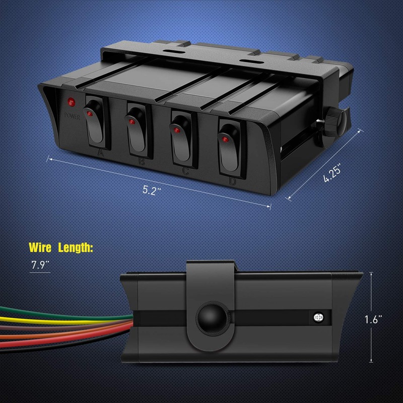 Nilight 4 Gang Rocker Switch Box SPST Toggle Panel 12V