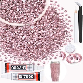 3000PCS SS8/2.5mm Crystal Rhinestones (Light Pink) with 2Pcs 10ml B7000 Jewelry Glue, Bedazzling Flatback Glass Rhinestones for Crafting, Gems Diomand Charms for Tumbler Shoes Clothing Mugs Nail Art