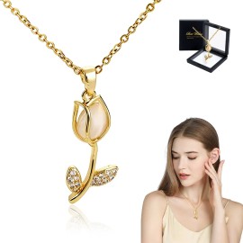 Collar De Tulipán Para Mujer Acero Inoxidable Chapado En Oro 18k, Cadena Elegante Con Dije De Flor, Joyería Fina Ideal Para Regalo De Navidad, San Valentín Y Día De La Madre