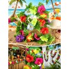 2 Pcs Tropical Hibiscus Flower Garland, 7 FT Artificial Monstera