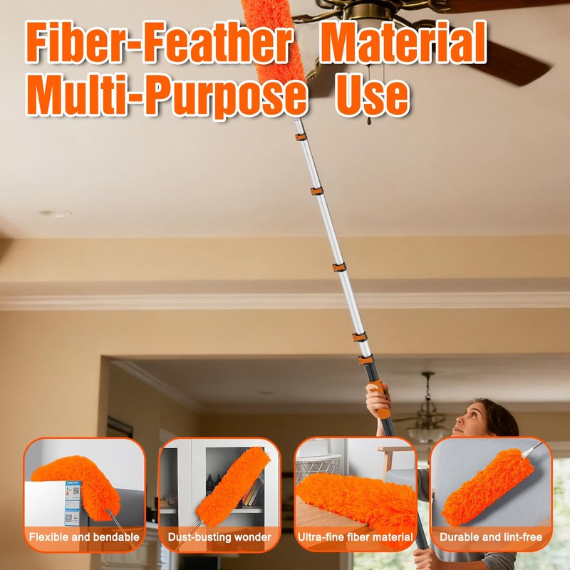 30FT Reach Duster Kit, Window Cleaning with 5-24FT Telescoping Extension