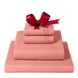 Mellanni Queen Sheets Set - 4 PC Iconic Collection Bedding Sheets & Pillowcases - Hotel Luxury, Extra Soft, Cooling Bed Sheets - for Women, Men, Kids & Teens (Queen, Coral)