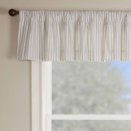 Timeless Ticking Ruffled Valance Curtain, 16" L x 72" W, Soft White and Gray Ticking Stripes, Vintage Farmhouse Chic