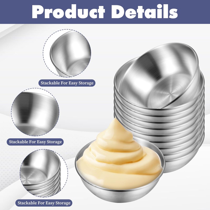 Exclaith 16 Pack Small Stainless Steel Bowl Sauce Dishes 3.5