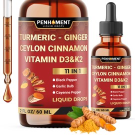 11in1 Liquid Turmeric Curcumin 3300mg with Vitamin D3 K2, Ginger, Ceylon Cinnamon, Berberine Extract, Garlic, Black Pepper - Drops Extract - 2 Fl Oz - 2 Month Supply
