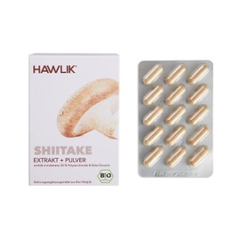 HAWLIK Vitalpilze Bio Shiitake Extrakt + Pulver Kapseln - 60 Kapseln im Blister - Mit Vitamin C - Extrakt & Pulver - Natürlicher Anbau - Vegan