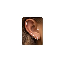 Dochais 6 Paar Ohrringe Für Damen, 14 Karat Vergoldet Hypoallergene Creolen Huggie Ohrstecker Stapelohrringe Chirurgischer Stahl 316l Ohrring Set Silver A